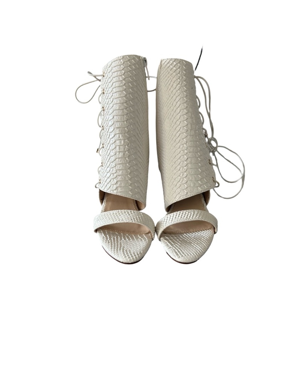 Lace-Up Textured Ankle Booties in Cream